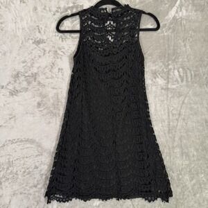 Black Lace Dress Womens Small Sleeveless Lined A-Line Boho Cocktail‎ Mini